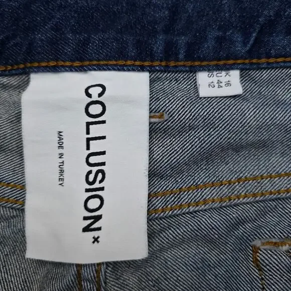 COLLUSION X008 Y2K Extreme Bleach Flare Jeans In Mid Blue Womens US Size 12 - Picture 4 of 12